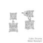 Water Resistant Silver 6&8MM Square Cubic Stud Earring