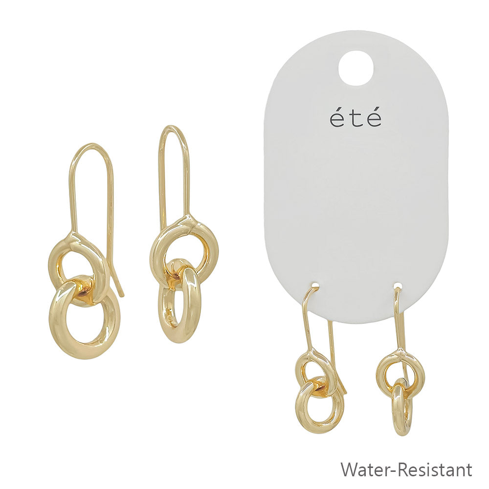 Water Resistant Huggie Double Gold Metal Link Earring
