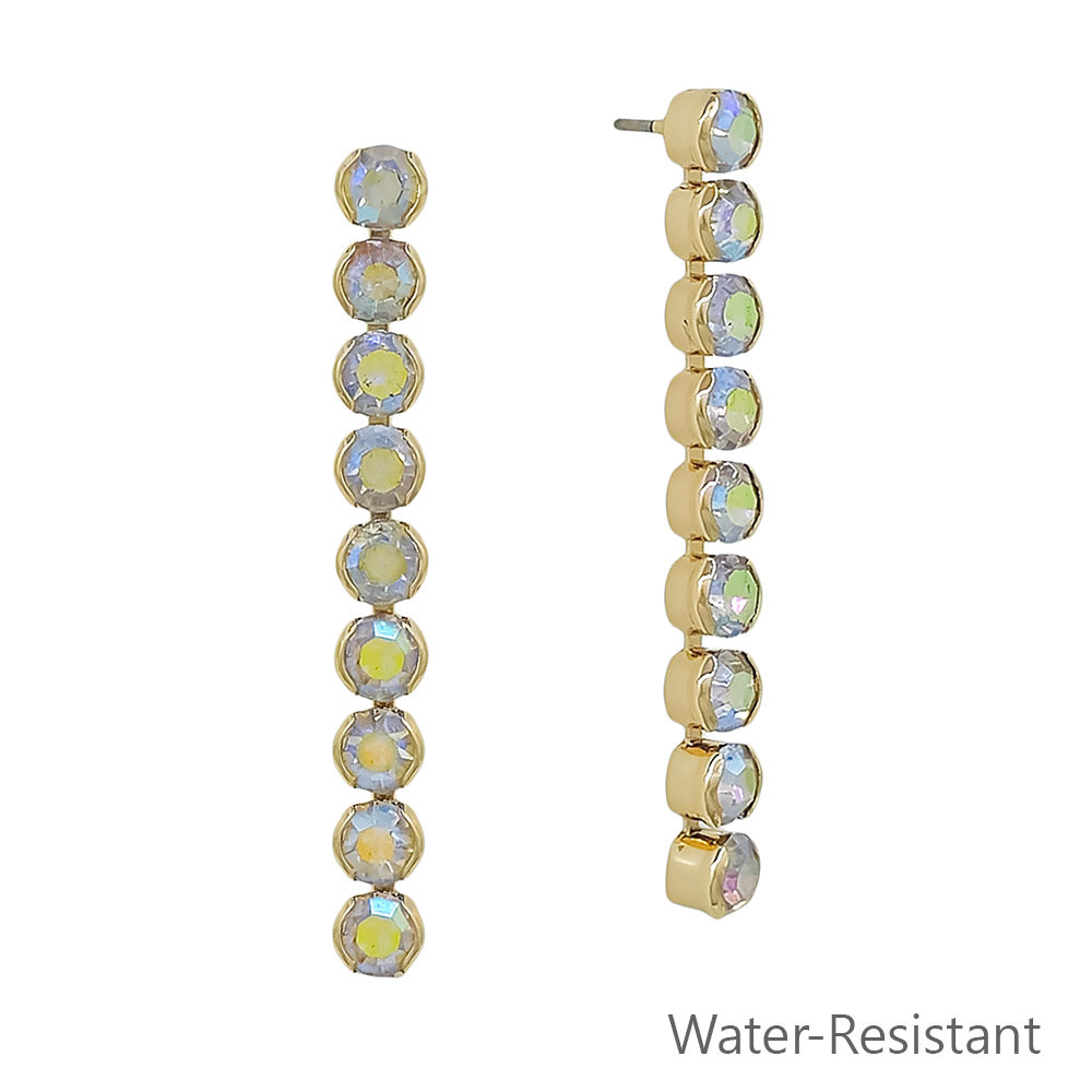 Water Resistant 1.5" 4MM AB Crystal Linear Post Earring