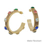 Water Resistant 1.8" 7MM Wide Multi Epoxy Stone Hoop Earring