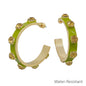 Water Resistant 1.8" 7MM Wide Olive Epoxy Stone Hoop Earring