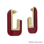 Water Resistant Gold and Maroon Acrylic Rectangle 1.5" Necklace