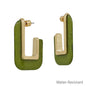Water Resistant Gold and Olive Acrylic Rectangle 1.5" Necklace