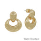 Water Resistant 1" Two Drop Gold Open Metal Stud Earring
