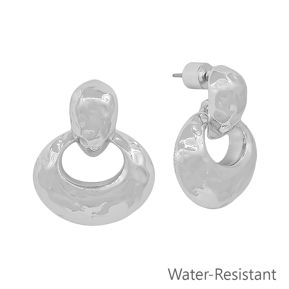 Water Resistant 1" Two Drop Silver Open Metal Stud Earring