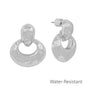 Water Resistant 1" Two Drop Silver Open Metal Stud Earring