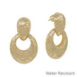Water Resistant 1" Two Drop Gold Open Metal Stud Earring