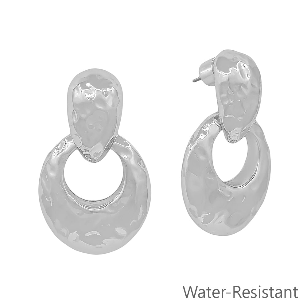 Water Resistant 1" Two Drop Silver Open Metal Stud Earring