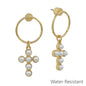 Water Resistant 1.5" Open Circle with Cross Pearl Earring