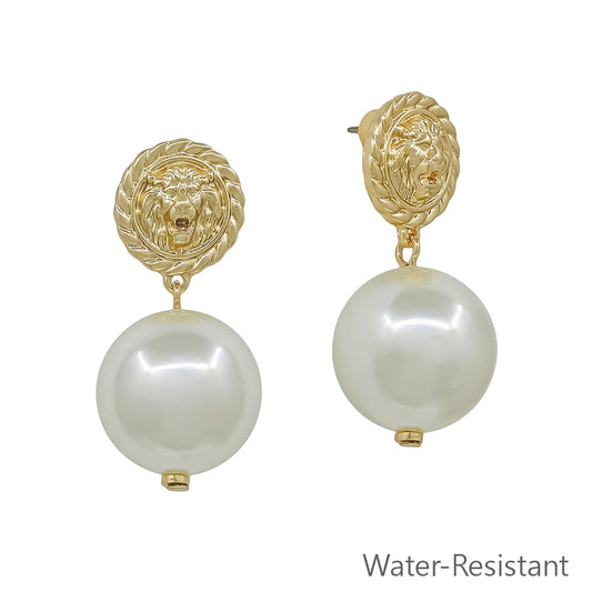 Water Resistant 1.5" 14MM Coin Pearl Stud Earring
