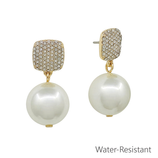 Water Resistant 1" 10MM Stud Pearl Drop Earring