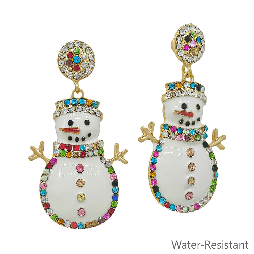 2" White Snowman Pave Post Earring
