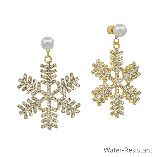 2" Pearl Studded Snowflake Pave Earring