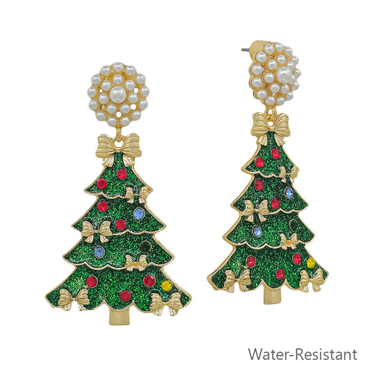 2" Pearl Studded Red and Green Christmas Tree
