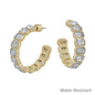 Clear and Gold Rectangle Stone 1.25" Hoop Earring