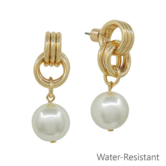 Gold Knot Metal Stud and Pearl 1.4" Earring