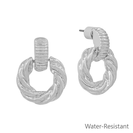 Water Resistant 1" Silver Knot Shaped Round Open Stud Earring