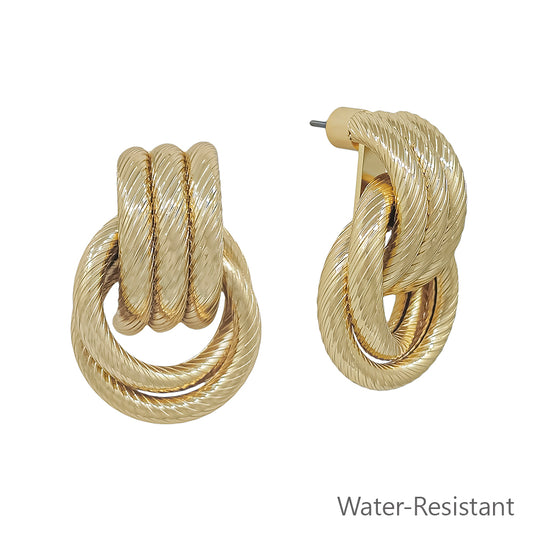 Water Resistant 1.2" Gold Multi Ring Knot Stud Earring