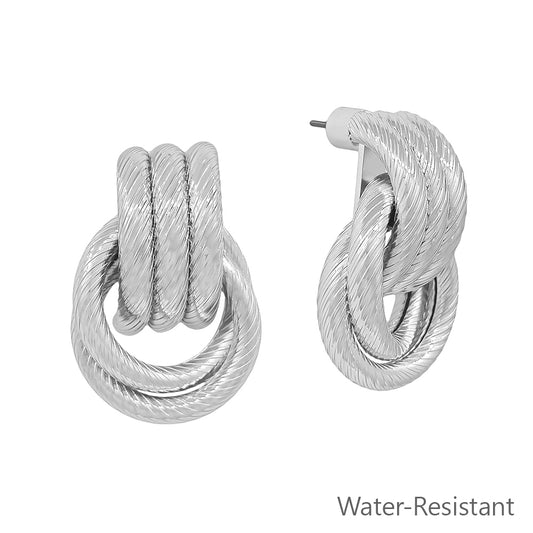 Water Resistant 1.2" Silver Multi Ring Knot Stud Earring