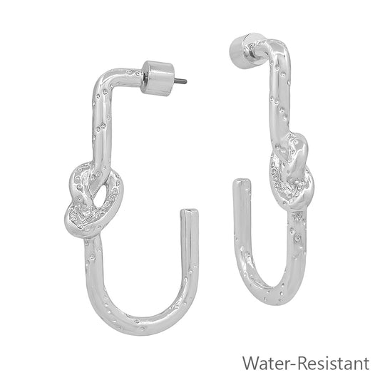 Water Resistant 1.4" Silver U Shape Knot Stud Earring