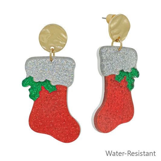 Water Resistant 2" Christmas Sock Earring