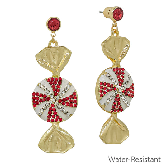 Water Resistant 2" Red Christmas Candy Cane Earring