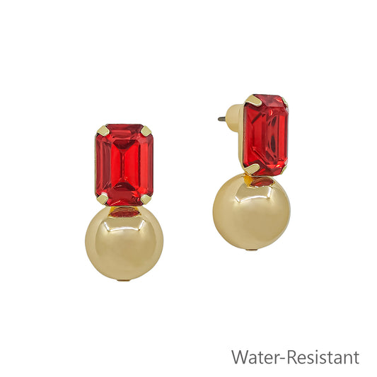Water Resistant 1" Red 14MM Ball Earring
