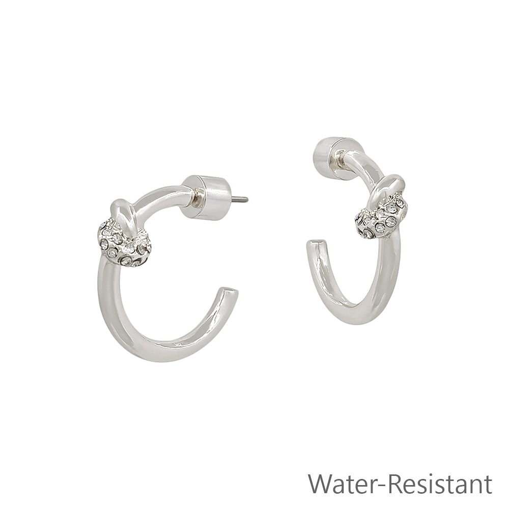 Water Resistant 20MM Silver Hoop with Rhinestone Accent