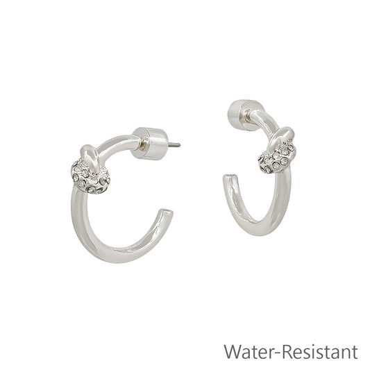 Water Resistant 20MM Silver Hoop with Rhinestone Accent