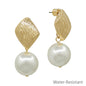 Water Resistant Textured Gold with Pearl Drop 1" Earring