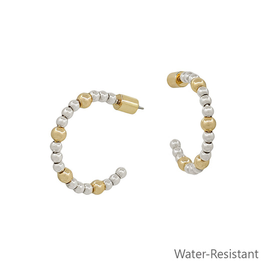Water Resistant Gold and Silver Beaded 4MM 1" Hoop Earrings