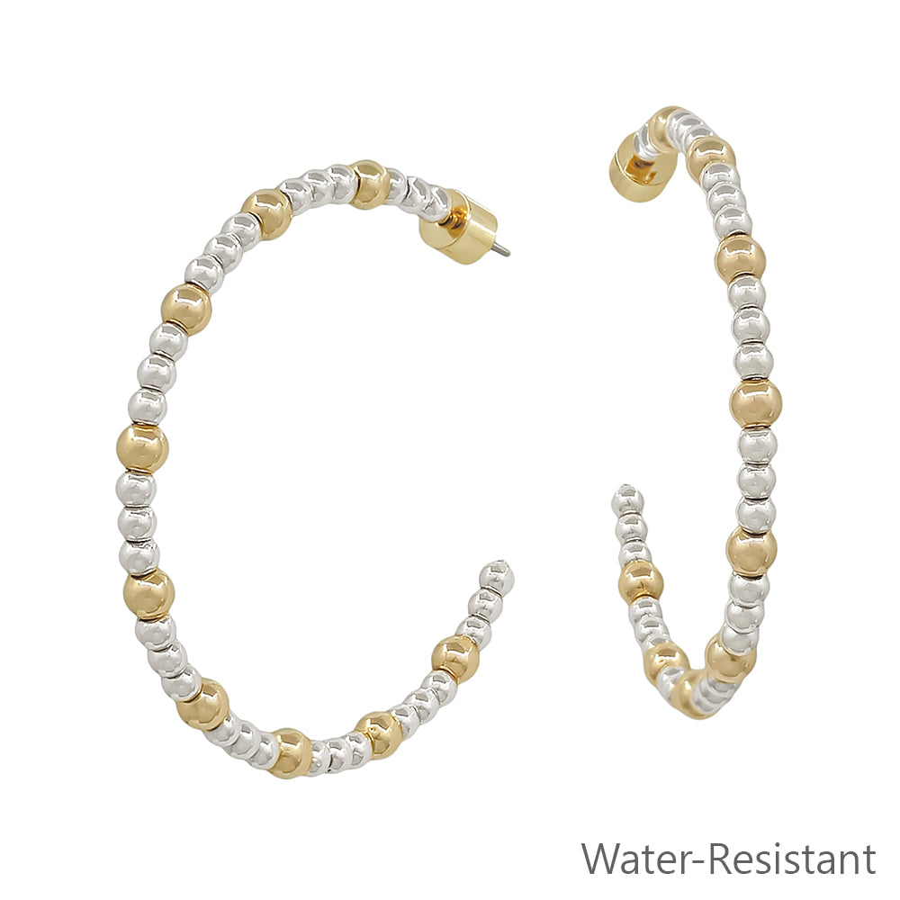 Water Resistant Gold and Silver Beaded 4MM 1.8" Hoop Earrings
