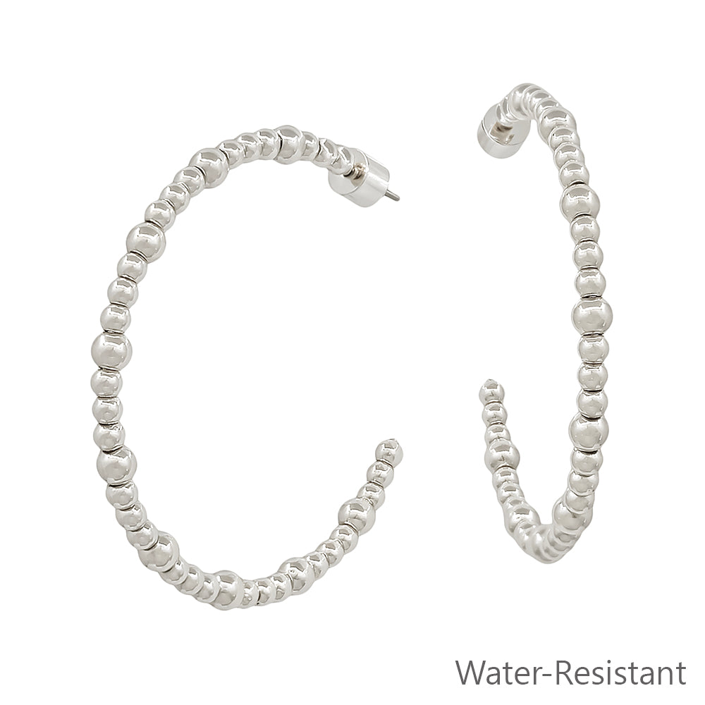 Water Resistant Silver Beaded 4MM 1.8" Hoop Earrings