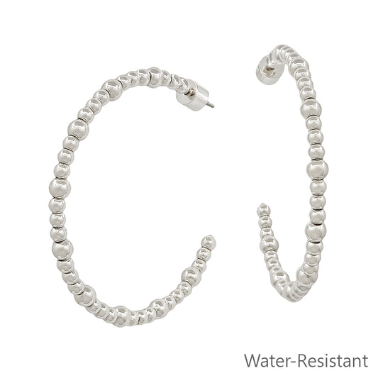 Water Resistant Silver Beaded 4MM 1.8" Hoop Earrings