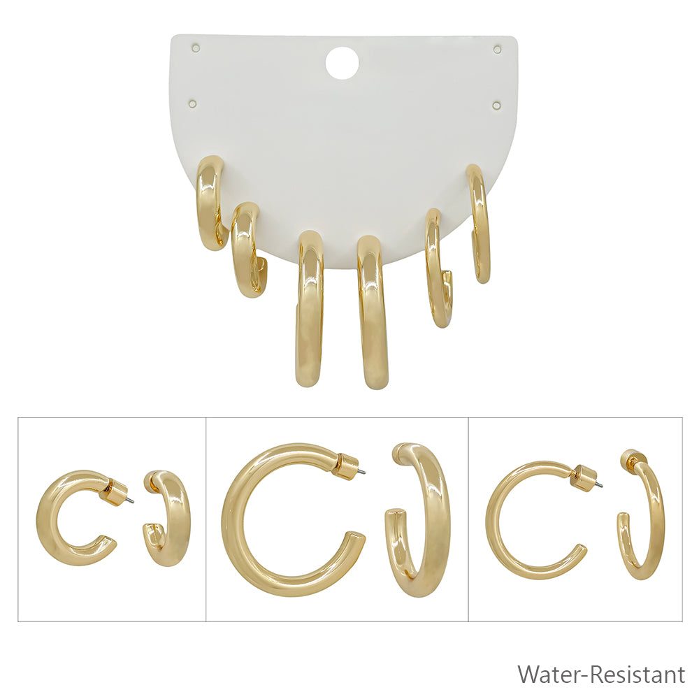 Water Resistant Gold .5"-1.25" Hoop Earrings