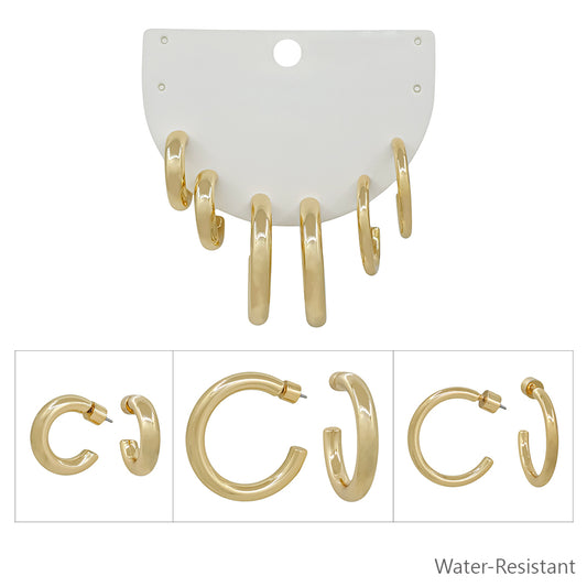 Water Resistant Gold .5"-1.25" Hoop Earrings