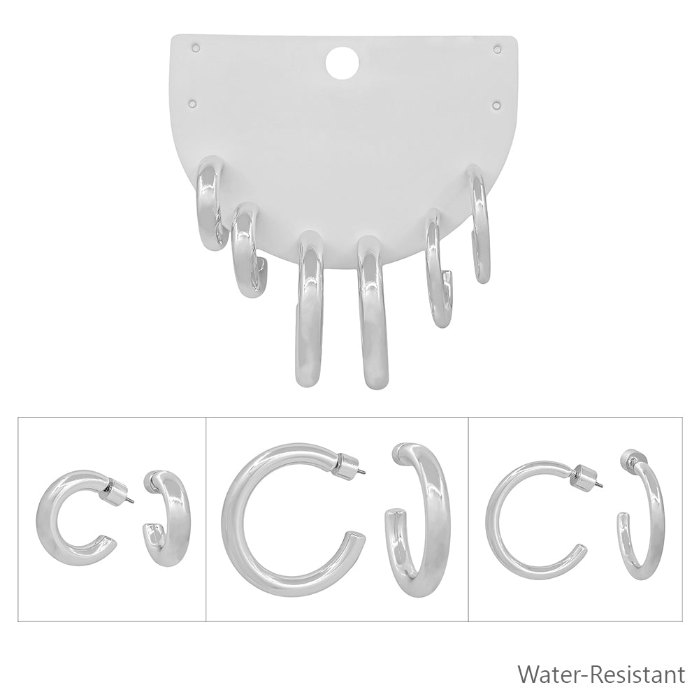 Water Resistant Silver .5"-1.25" Hoop Earrings