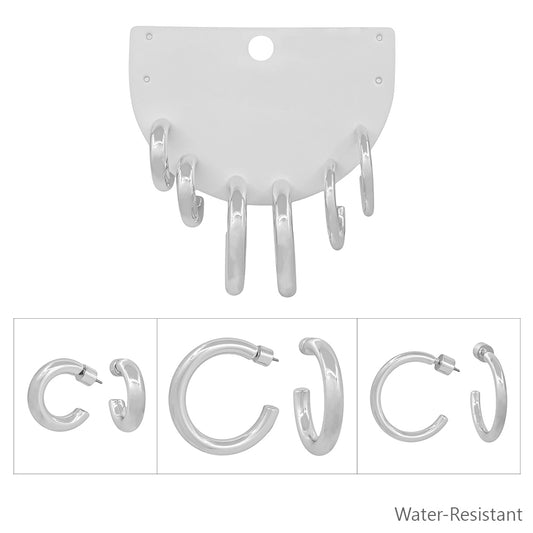 Water Resistant Silver .5"-1.25" Hoop Earrings