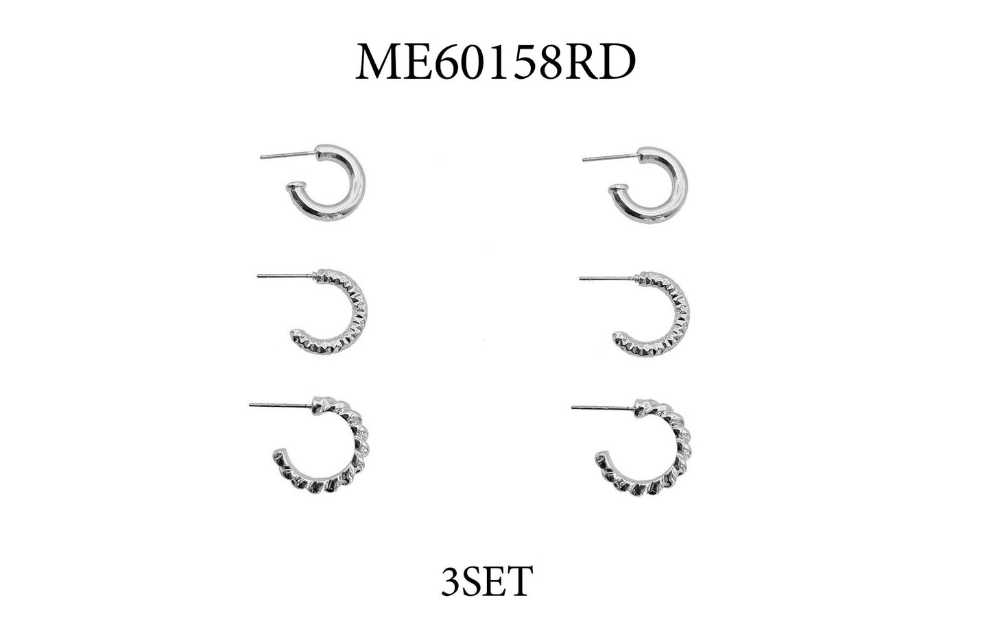 Set of 3 Silver Textured Huggie Hoop Earrings