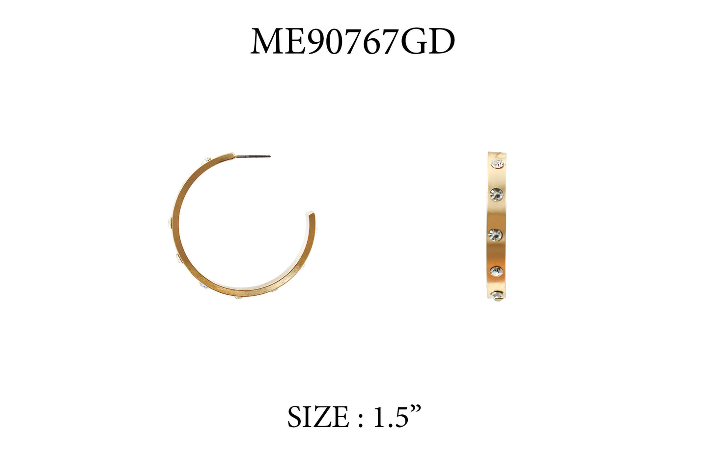 Gold Hoop with Rhinestone 1.5" Earring