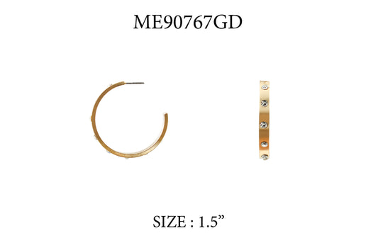 Gold Hoop with Rhinestone 1.5" Earring