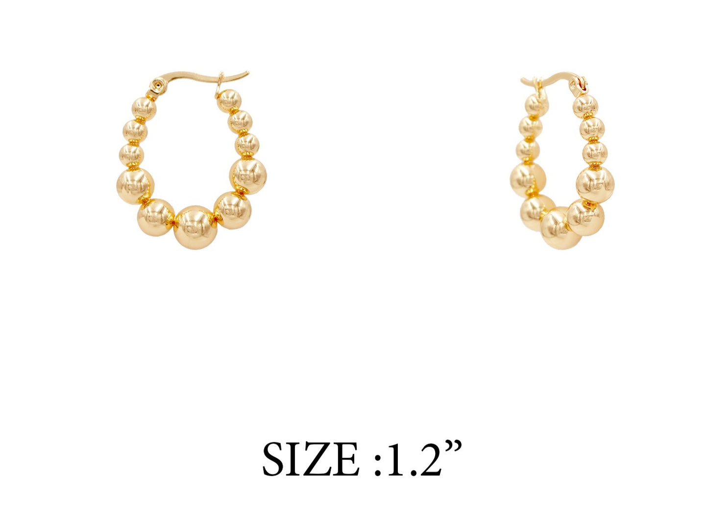 Stainless Steel Gold 1.25" Hinged Beaded Hoop Earring