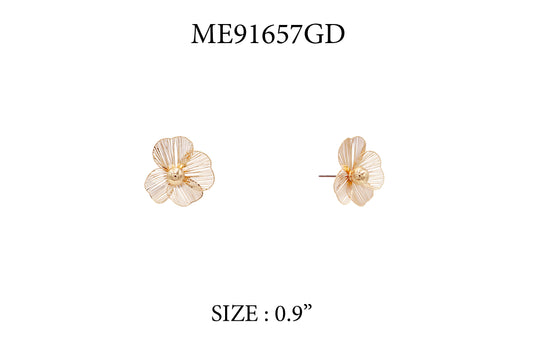 Gold Open Metal Flower with Pearl Stud Earring