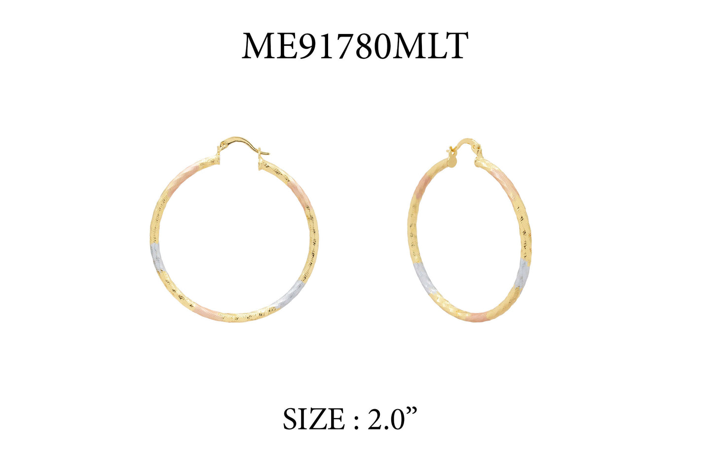 Gold, Silver, and Rose Gold Textured 2.25" Hoop Earring