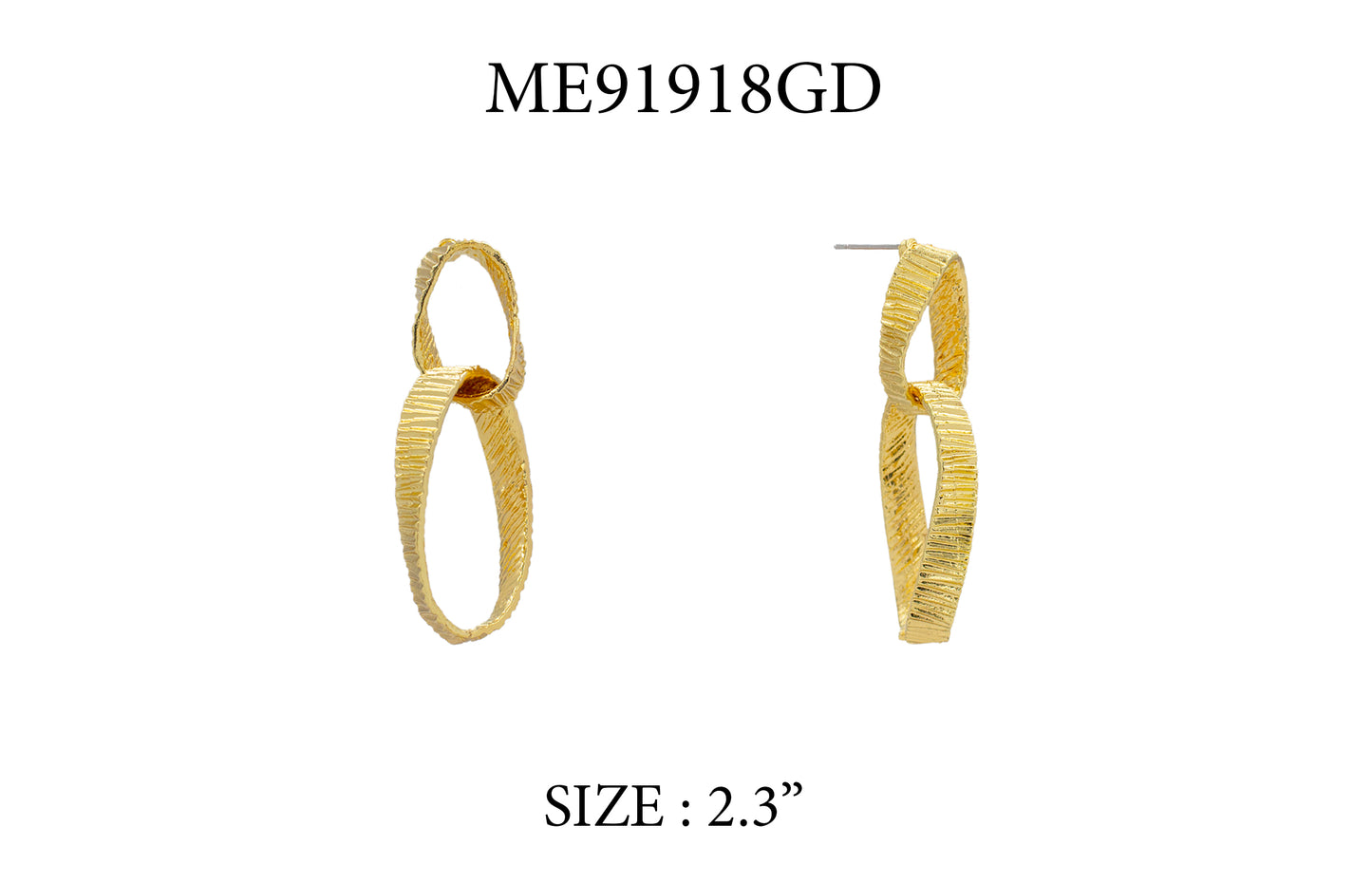Gold Textured Metal Double Link Earring