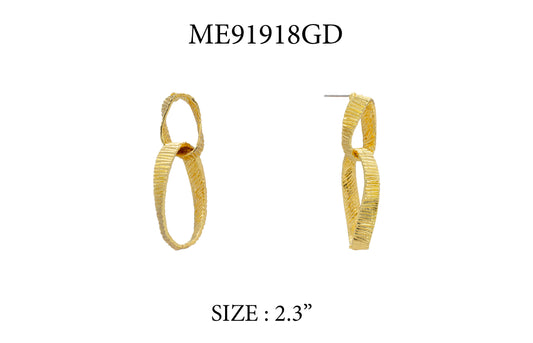 Gold Textured Metal Double Link Earring