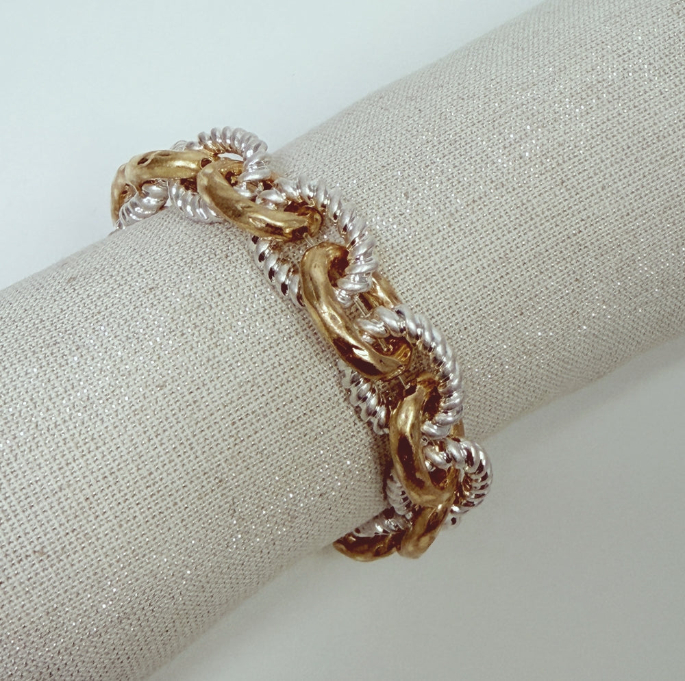 Gold and Silver Open Chain and Gold Rope Chain Stretch Bracelets