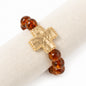 Brown Beaded with Hammered Squared Cross Stretch Bracelet