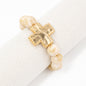 Natural Beaded with Hammered Squared Cross Stretch Bracelet