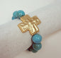 Turquoise Beaded with Hammered Squared Cross Stretch Bracelet